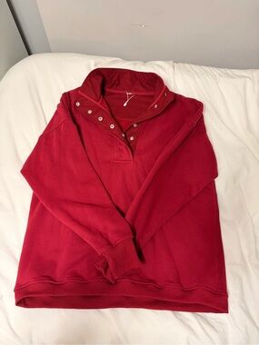 Red Snap-Button Half-Zip Women's Sweater
